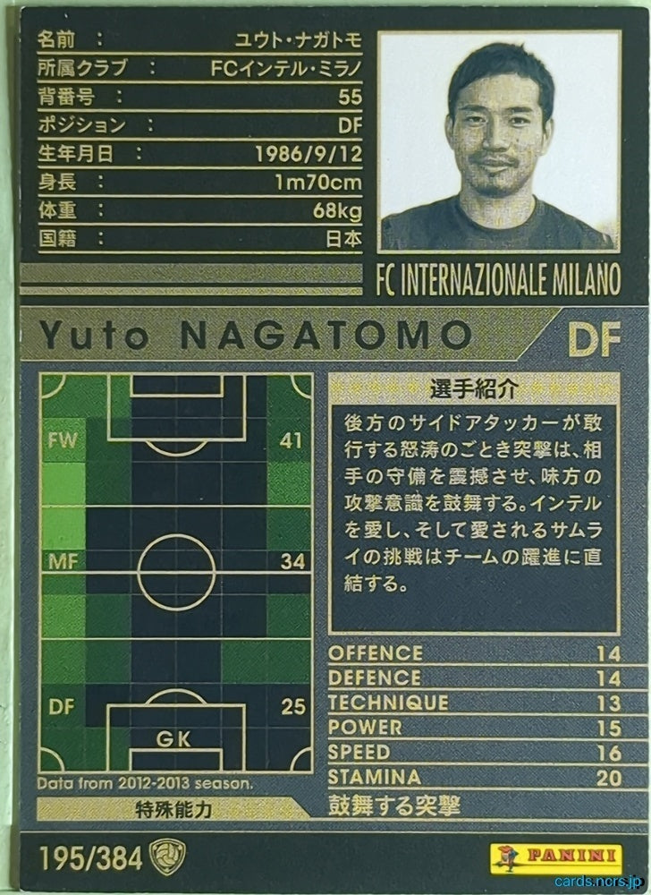 Panini WCCF Football WCCF/2012-2013-195/384 N Yuto Nagatomo Trading Card EX
