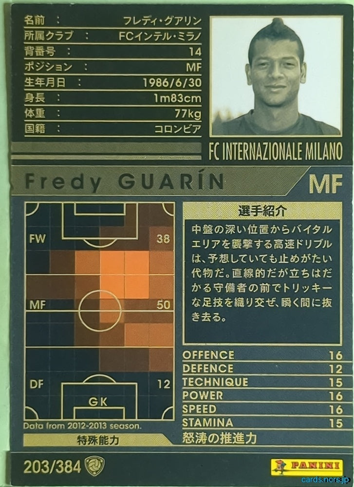 Panini WCCF Football WCCF/2012-2013-203/384 N Fredy Guarín Trading Card EX