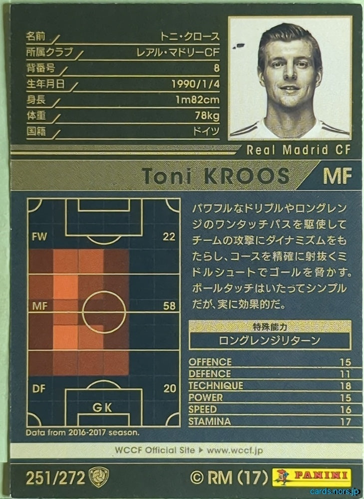 Panini WCCF Football WCCF/2017-2018-251/272 N Toni KROOS Trading Card EX