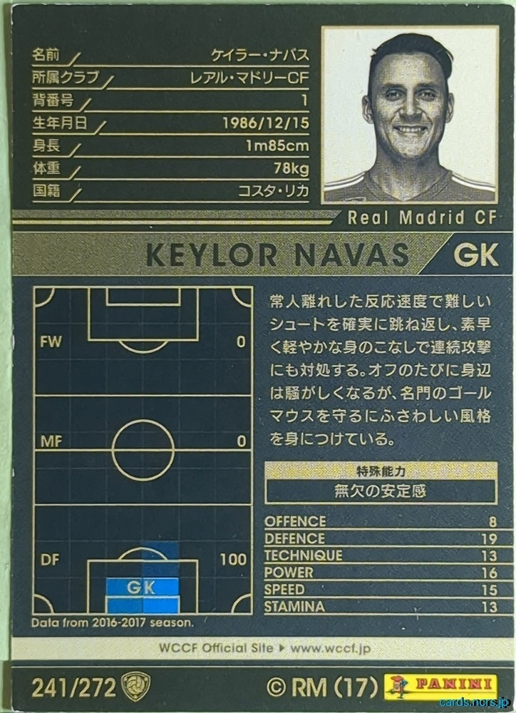 Panini WCCF Football WCCF/2017-2018-241/272 N KEYLOR NAVAS Trading Card EX