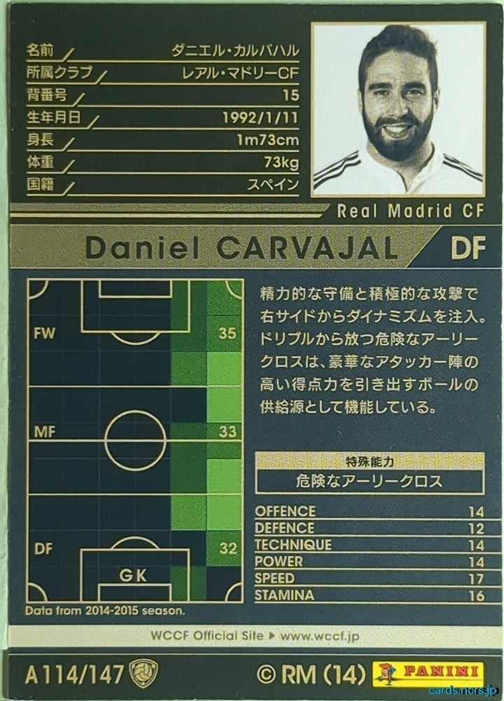 Panini WCCF Football WCCF/2014-2015-A114/147 N Daniel CARVAJAL Trading Card EX