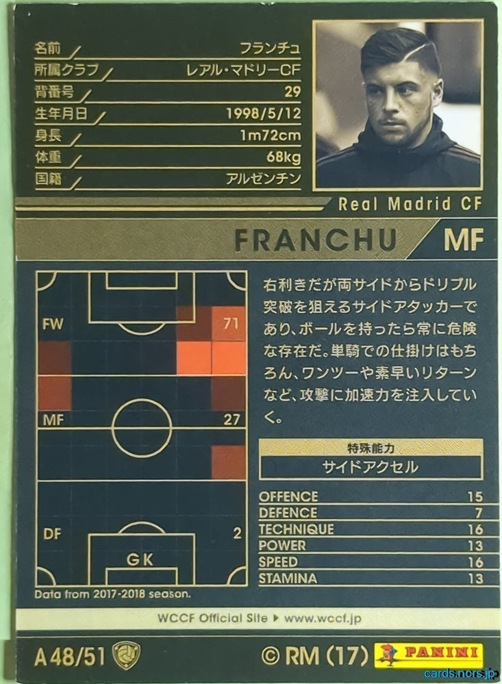 Panini WCCF Football WCCF/2017-2018-A48/51 N Franchu Trading Card EX