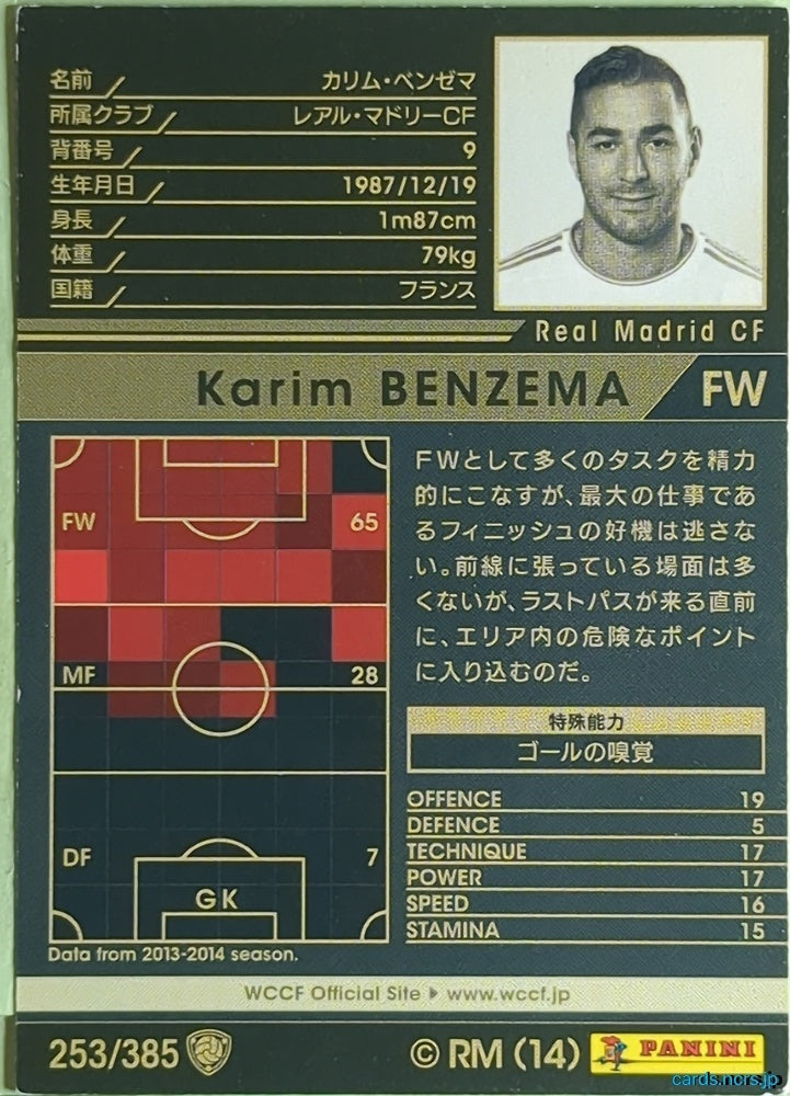 Panini WCCF Football WCCF/2013-2014-253/385 N Karim BENZEMA Trading Card EX