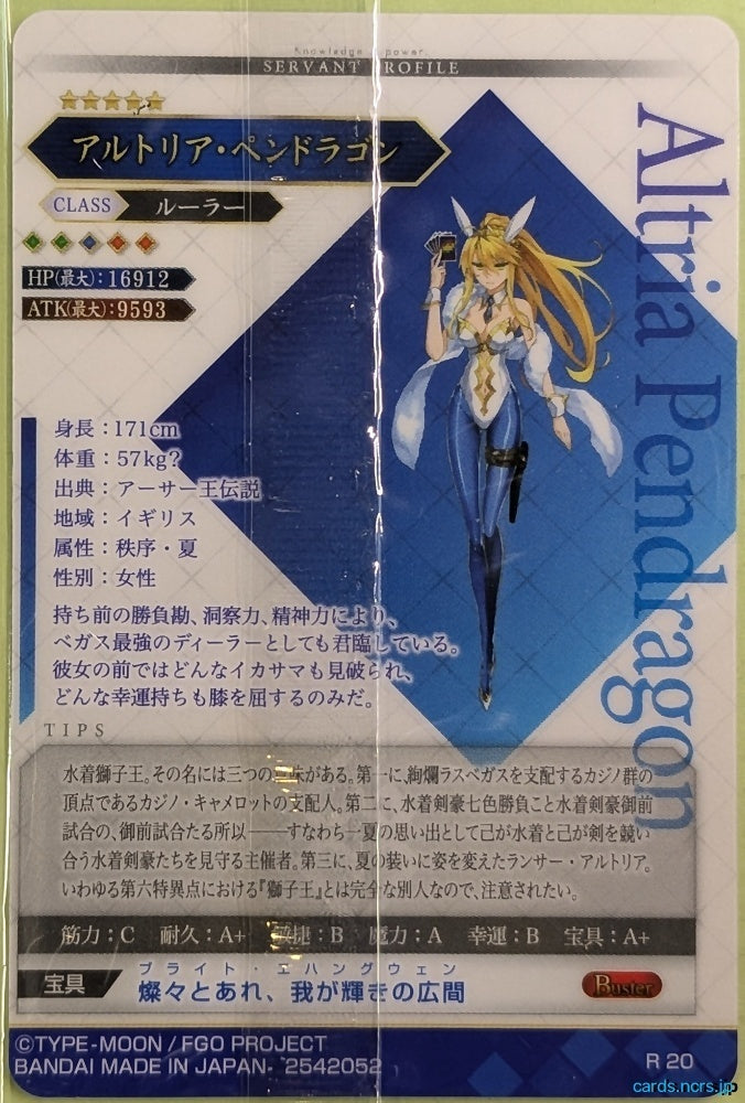 Fate/Grand Order Fate Grand Order COL005-R20 Artoria Pendragon Trading Card NM