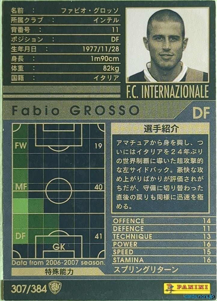 Panini WCCF Football WCCF/2006-2007-307/384 N Fabio Grosso Trading Card NM