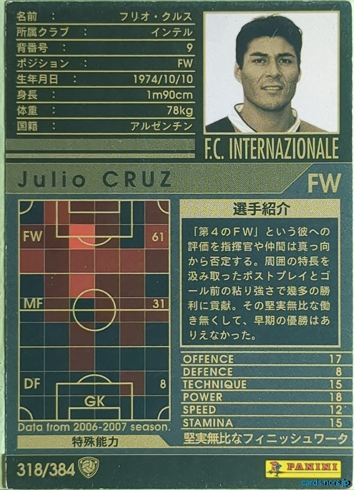 Panini WCCF Football WCCF/2006-2007-318/384 N Julio Ricardo Cruz Trading Card NM