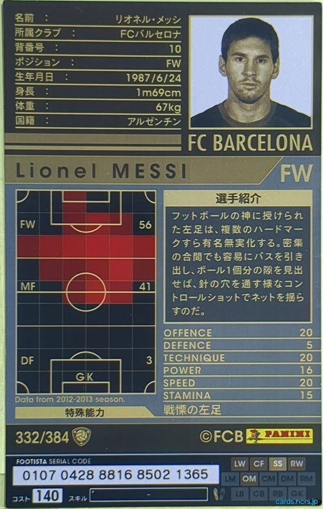 FOOTISTA Football FOOTISTA/332/384 N Lionel MESSI Trading Card EX