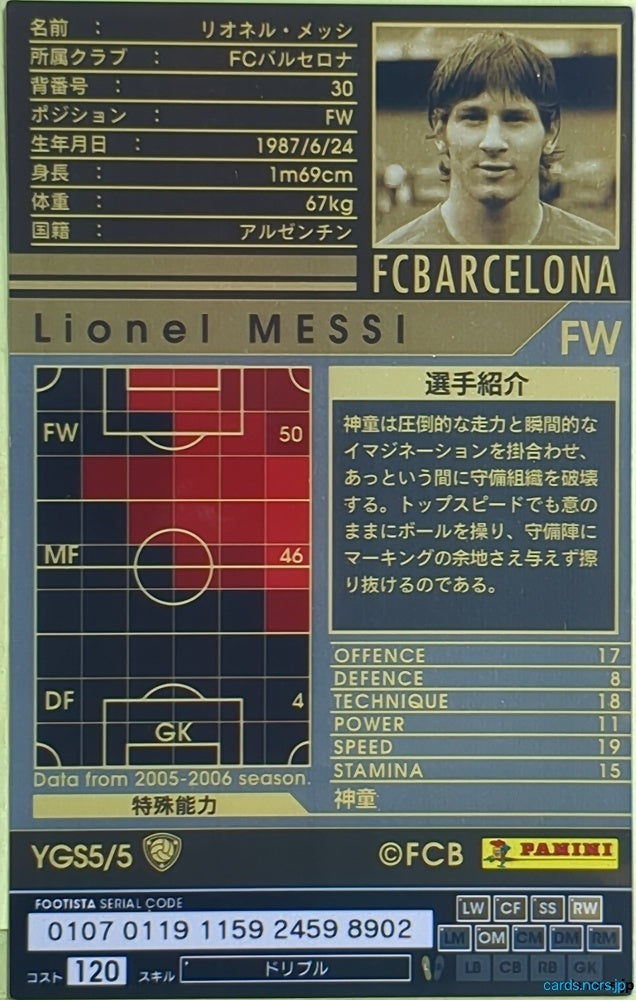 Panini WCCF Football WCCF/2005-2006-YGS5/5 N Lionel MESSI Trading Card EX