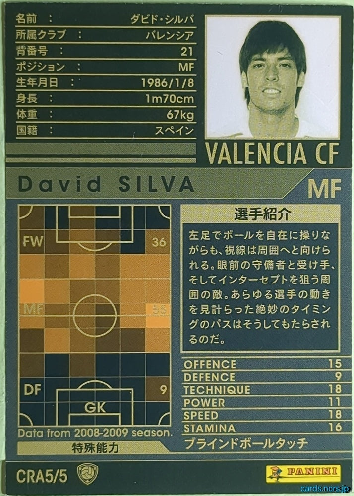 Panini WCCF Football WCCF/2008-2009-CRA5/5 N David Silva Trading Card EX