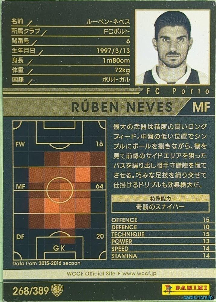 Panini WCCF Football WCCF/2016-2017-268/389 N Rúben Neves Trading Card EX