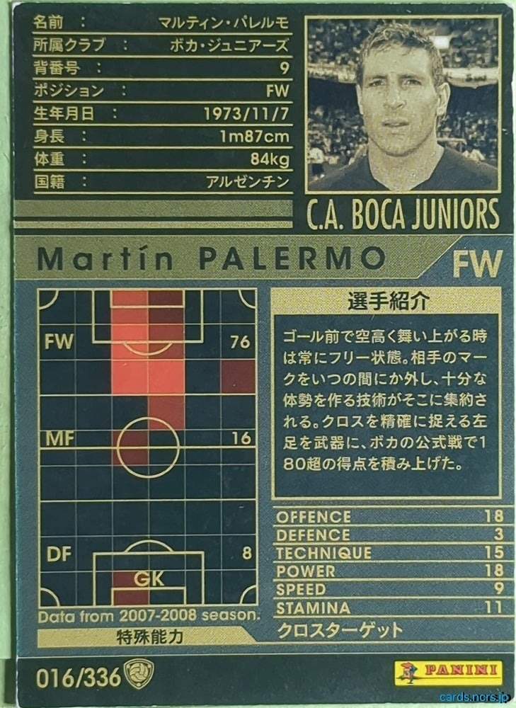 Panini WCCF Football WCCF/2007-2008-016/336 N Martin PALERMO Trading Card EX