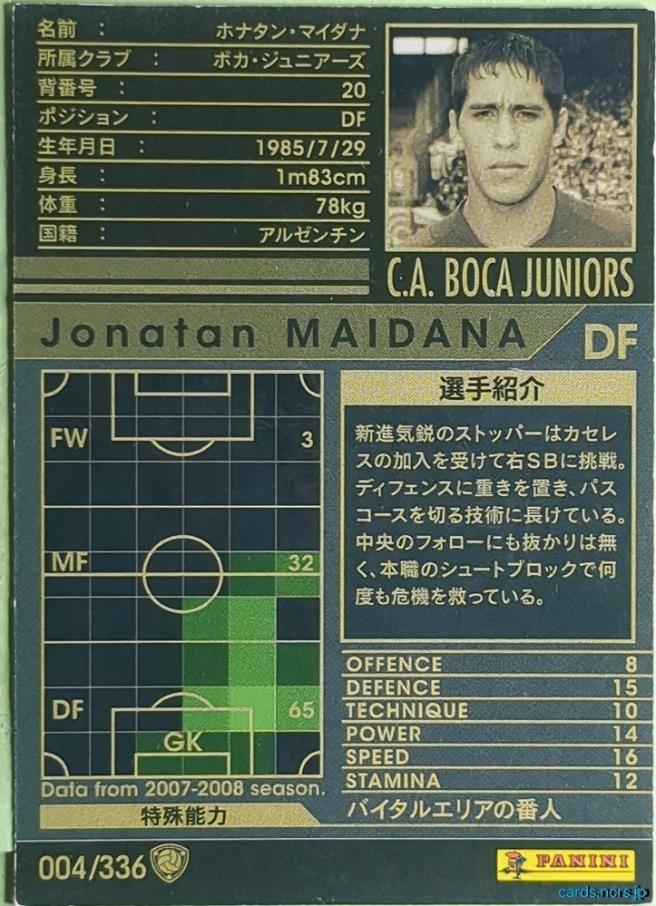 Panini WCCF Football WCCF/2007-2008-004/336 N Jonatan Maidana Trading Card EX