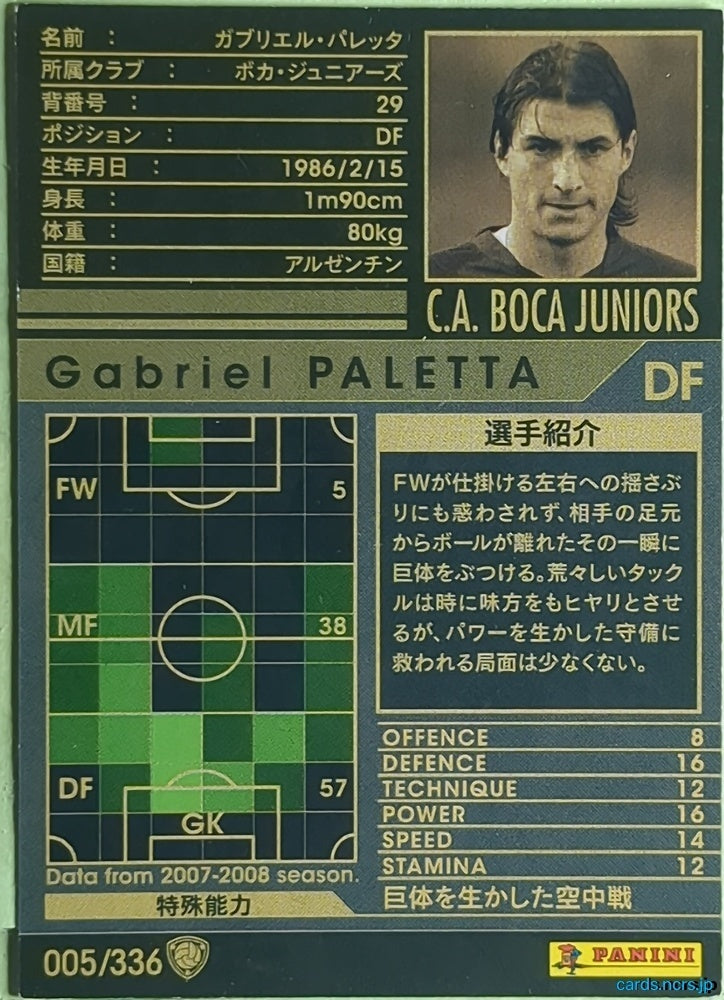 Panini WCCF Football WCCF/2007-2008-005/336 N Gabriel PALETTA Trading Card EX