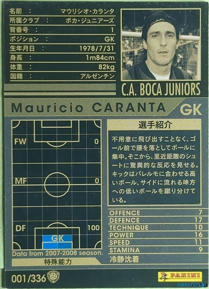 Panini WCCF Football WCCF/2007-2008-001/336 N Mauricio CARANTA Trading Card EX