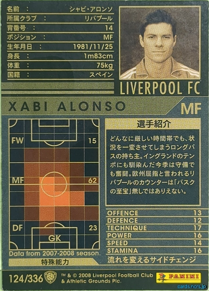 Panini WCCF Football WCCF/2007-2008-124/336 N Xabi Alonso Trading Card EX