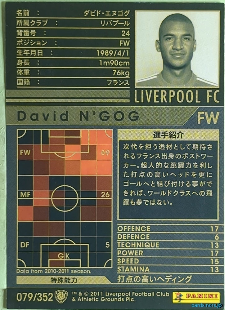 Panini WCCF Football WCCF/2010-2011-079/352 N David N'Gog Trading Card EX