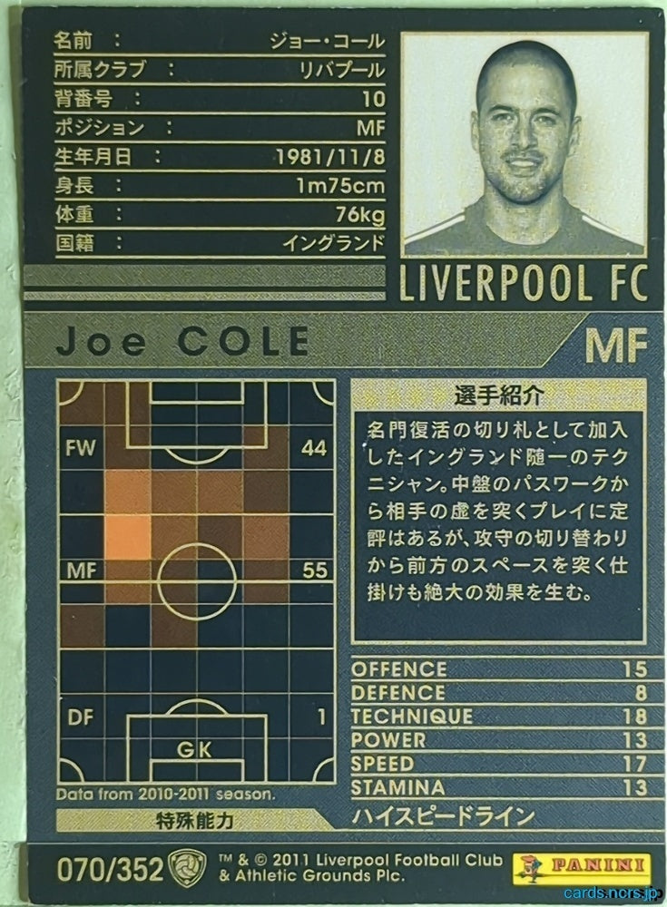 Panini WCCF Football WCCF/2010-2011-070/352 N Joe Cole Trading Card EX
