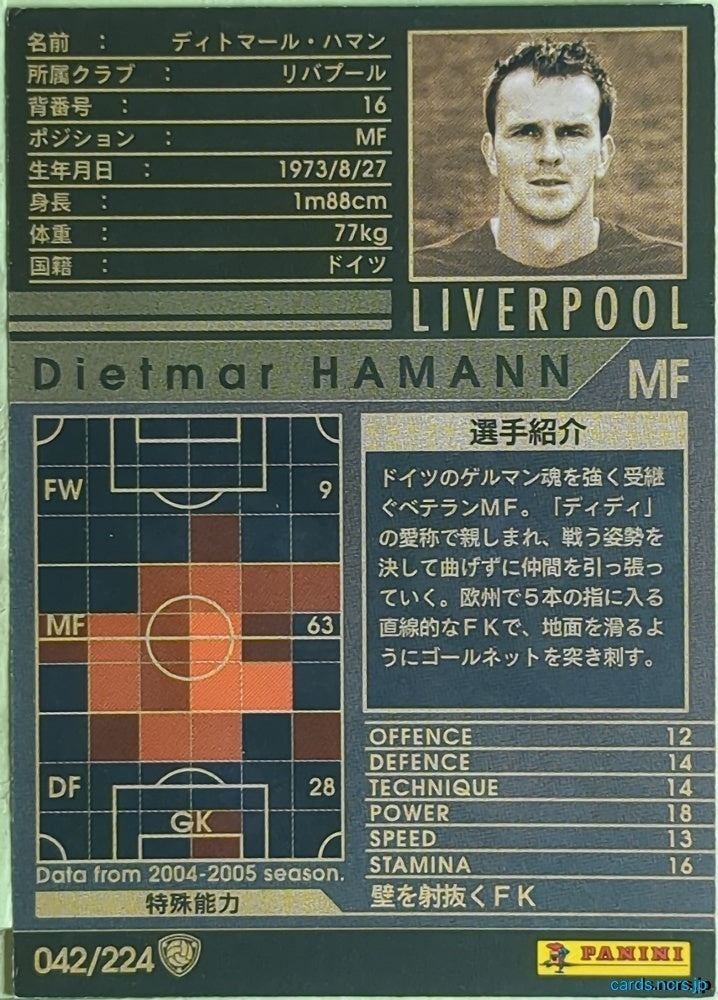 Panini WCCF Football WCCF/2004-2005-042/224 N Dietmar Hamann Trading Card EX