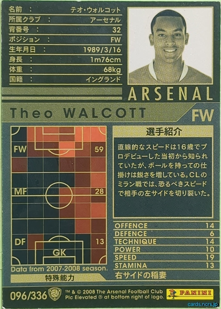 Panini WCCF Football WCCF/2007-2008-096/336 N Theo Walcott Trading Card EX