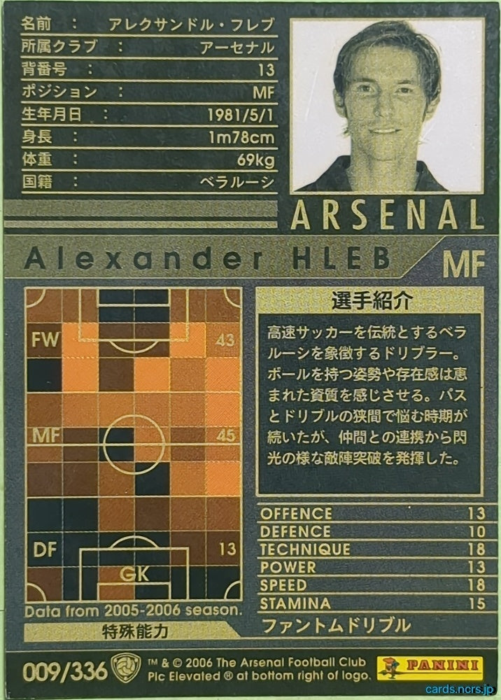 Panini WCCF Football WCCF/2005-2006-009/336 N Alexander Hleb Trading Card EX