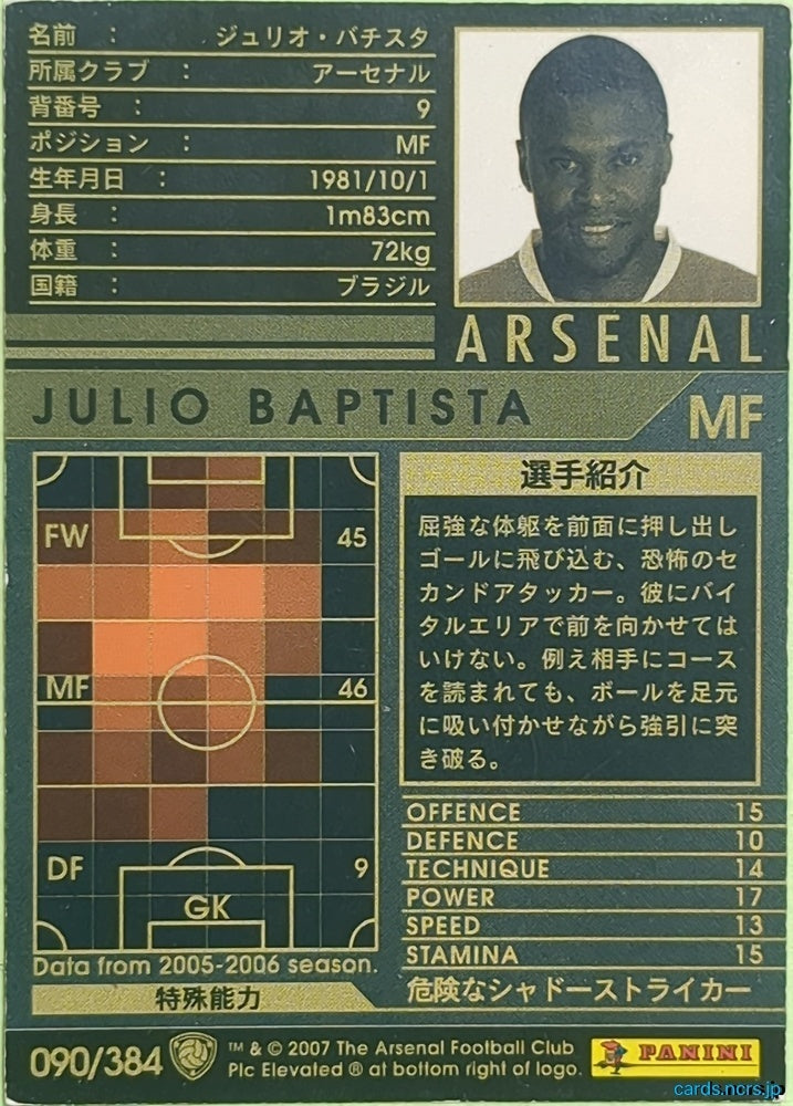 Panini WCCF Football WCCF/2006-2007-090/384 N Julio Baptista Trading Card EX