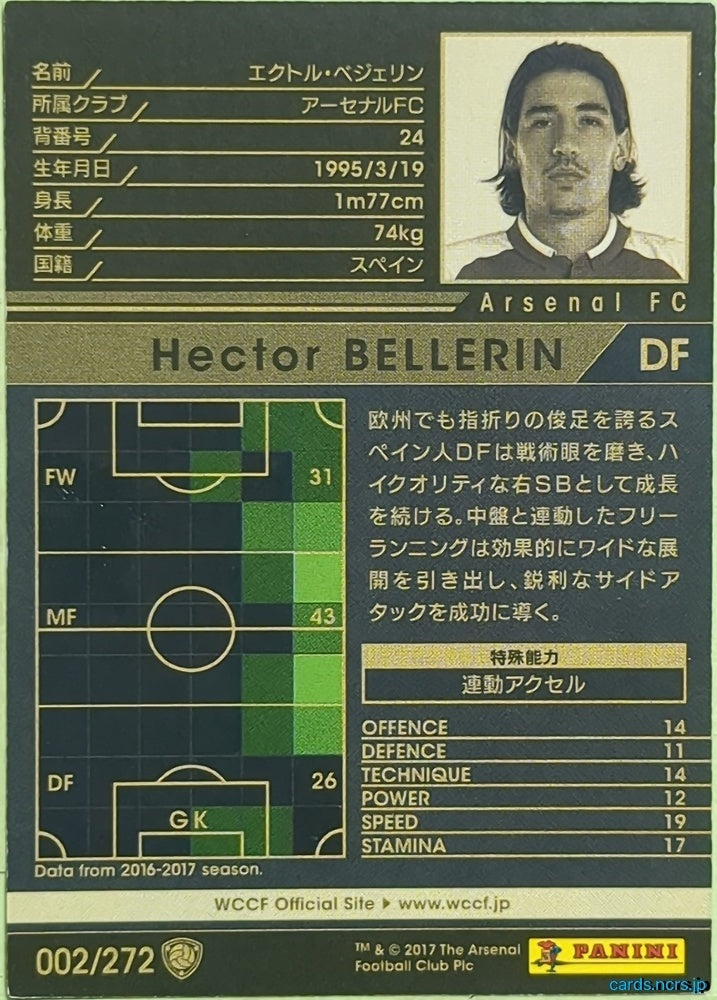 Panini WCCF Football WCCF/2017-2018-002/272 N Hector Bellerin Trading Card EX