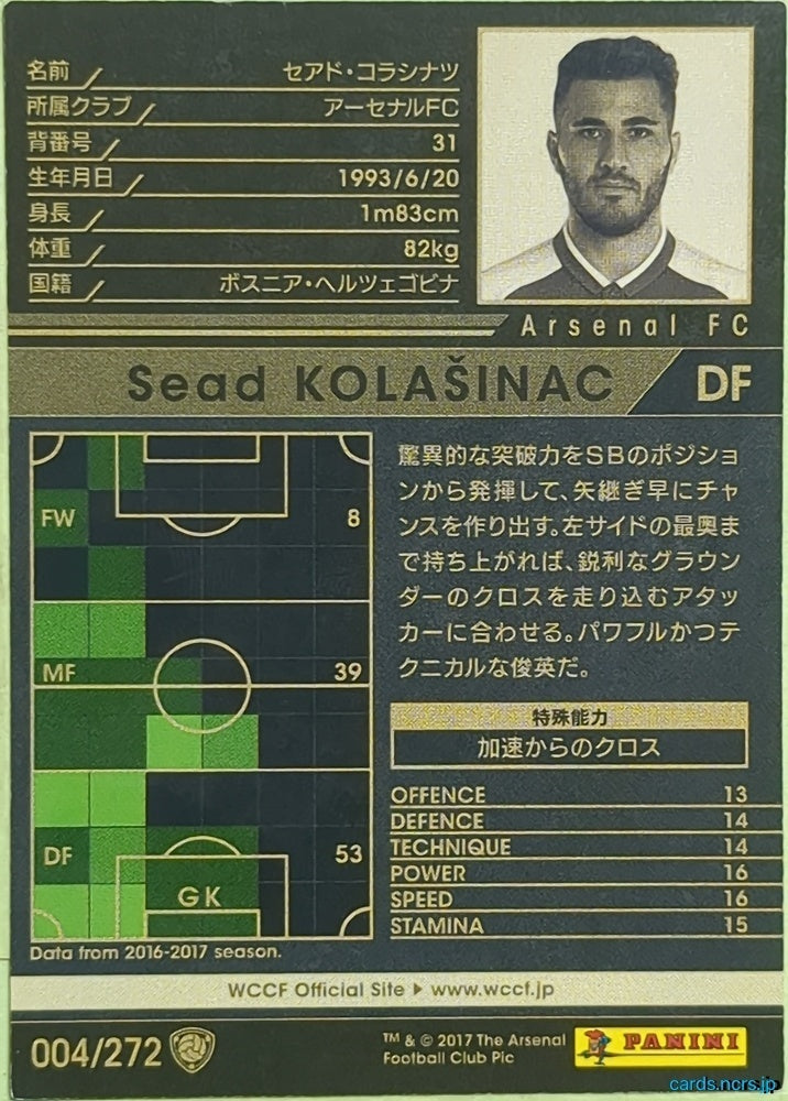 Panini WCCF Football WCCF/2017-2018-004/272 N Sead Kolasinac Trading Card EX