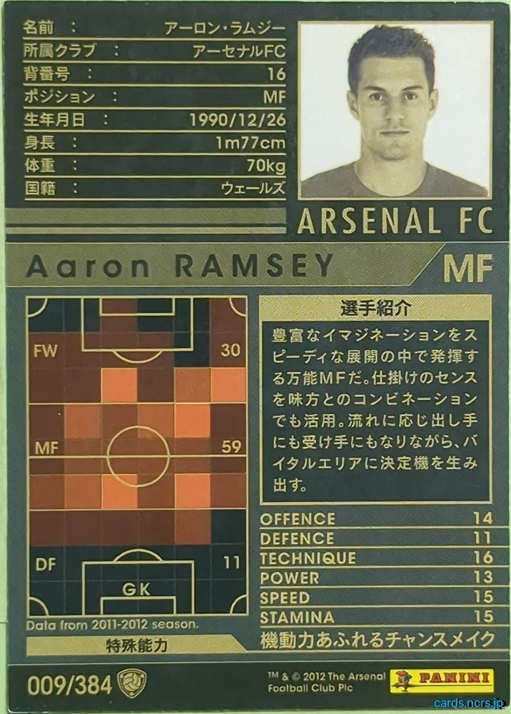 Panini WCCF Football WCCF/2011-2012-009/384 N Aaron Ramsey Trading Card EX