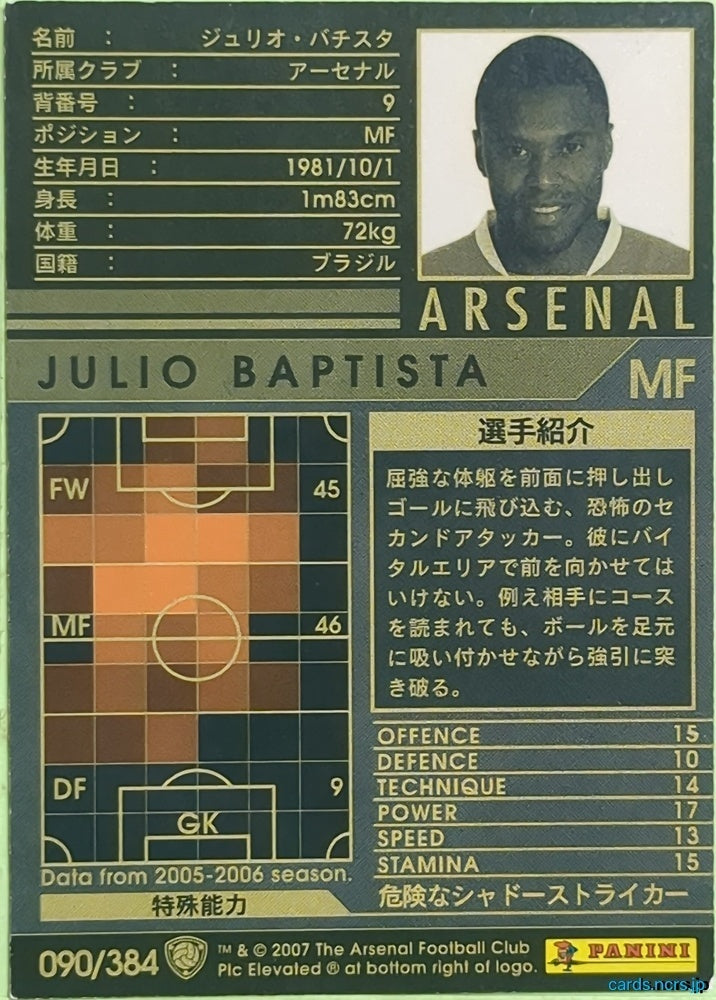 Panini WCCF Football WCCF/2005-2007-090/384 N Julio Baptista Trading Card EX