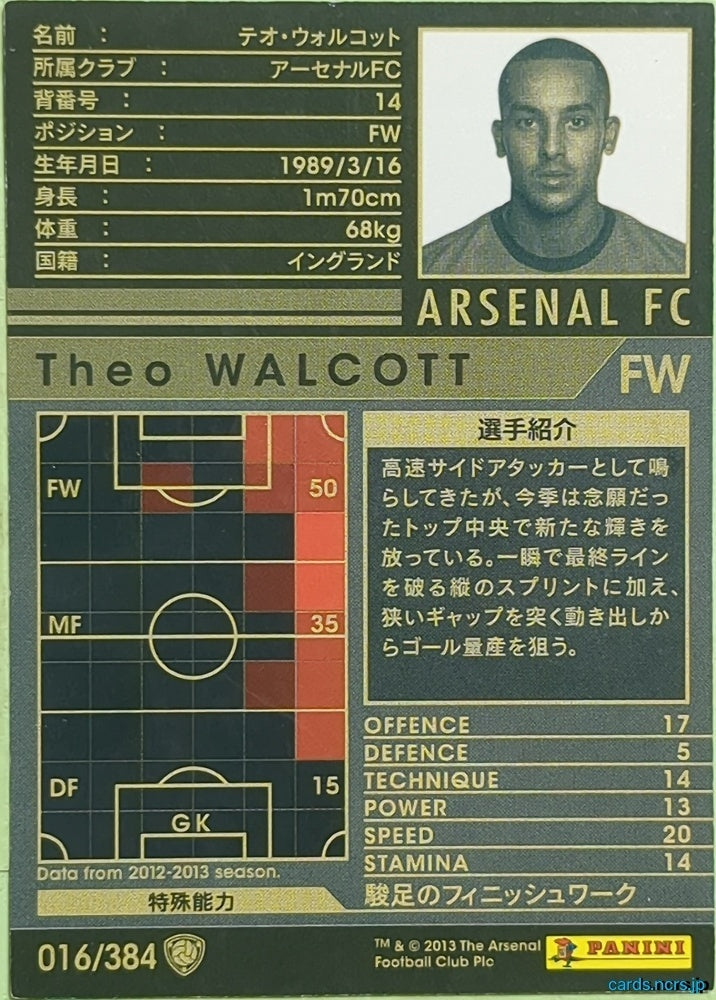 Panini WCCF Football WCCF/2012-2013-016/384 N Theo Walcott Trading Card EX