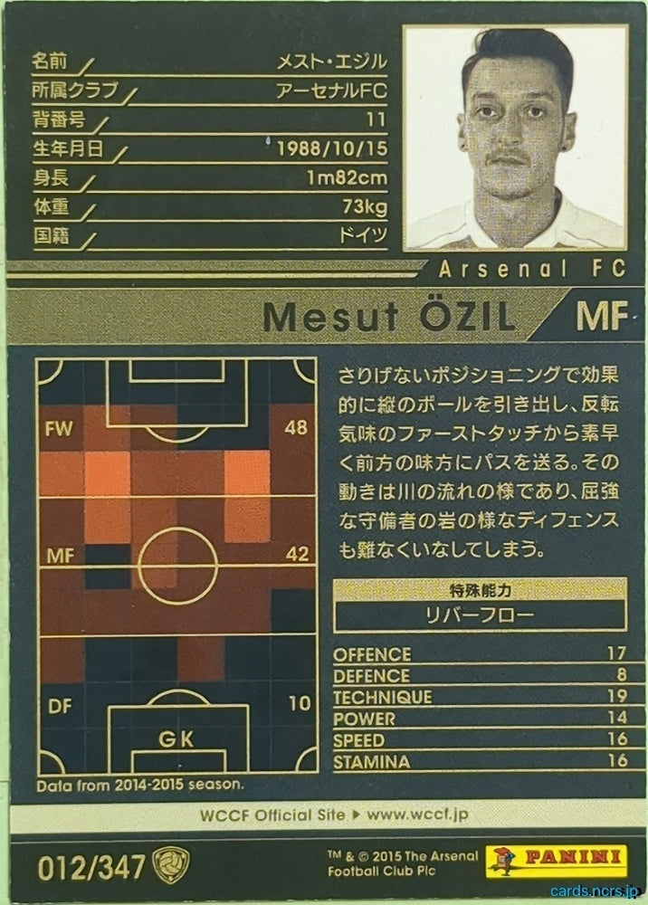 Panini WCCF Football WCCF/2015-2016-012/347 N Mesut Ozil Trading Card EX