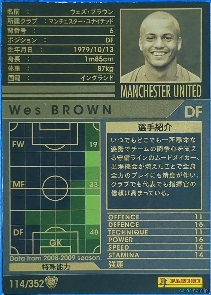Panini WCCF Football WCCF/2008-2009-114/352 N Wes Brown Trading Card EX