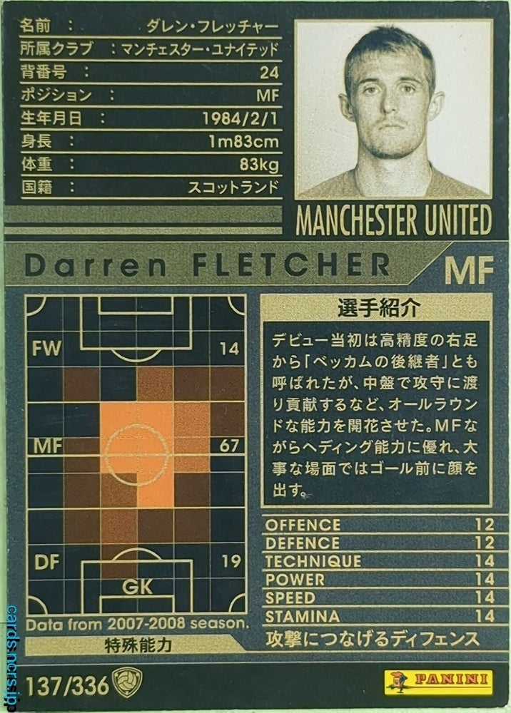 Panini WCCF Football WCCF/2007-2008-137/336 N Darren Fletcher Trading Card EX
