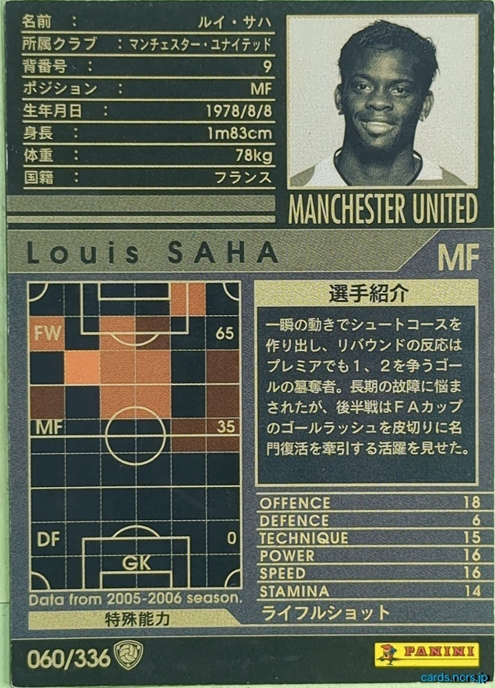 Panini WCCF Football WCCF/2005-2006-060/336 N Louis Saha Trading Card EX