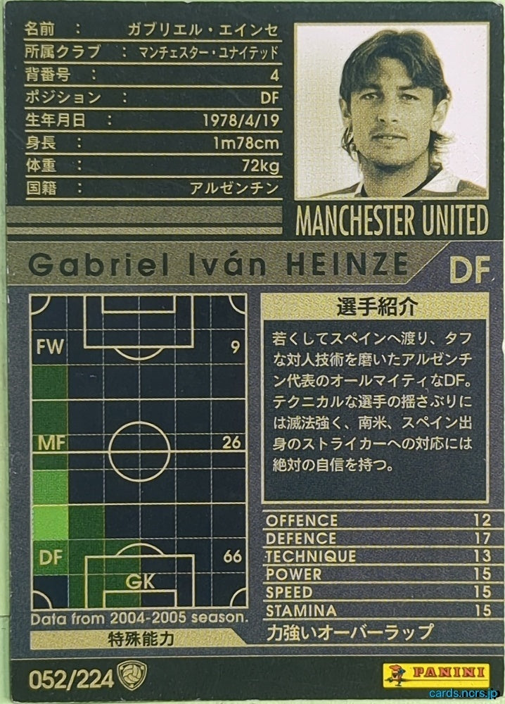 Panini WCCF Football WCCF/2004-2005-052/224 N Gabriel Heinze Trading Card EX