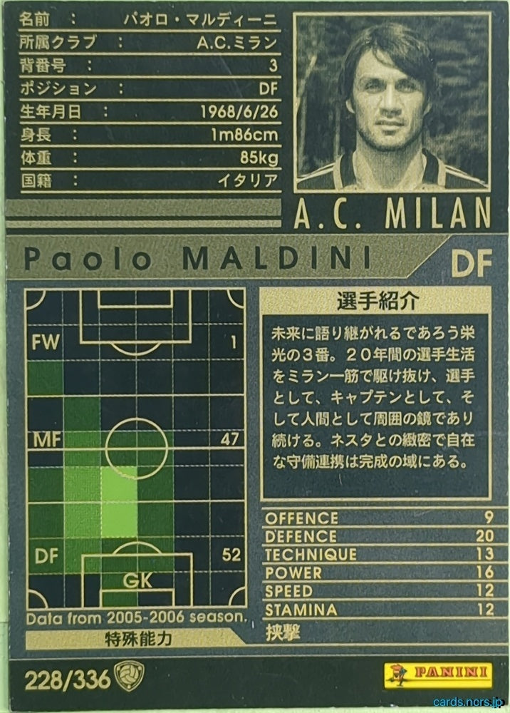 Panini WCCF Football WCCF/2005-2006-228/336 N Paolo Maldini Trading Card EX