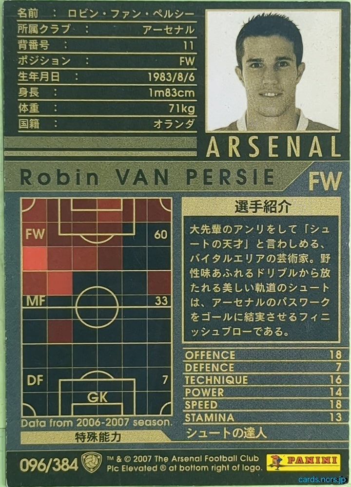 Panini WCCF Football WCCF/2006-2007-096/384 N Robin VAN PERSIE Trading Card EX