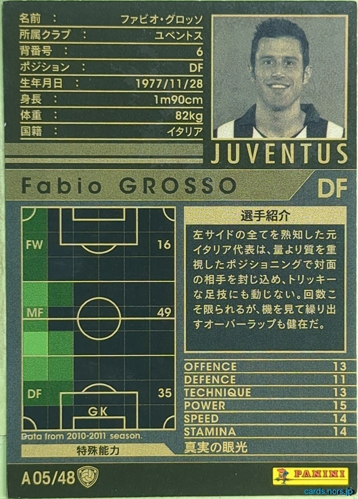 Panini WCCF Football WCCF/2010-2011-A05/48 N Fabio Grosso Trading Card EX