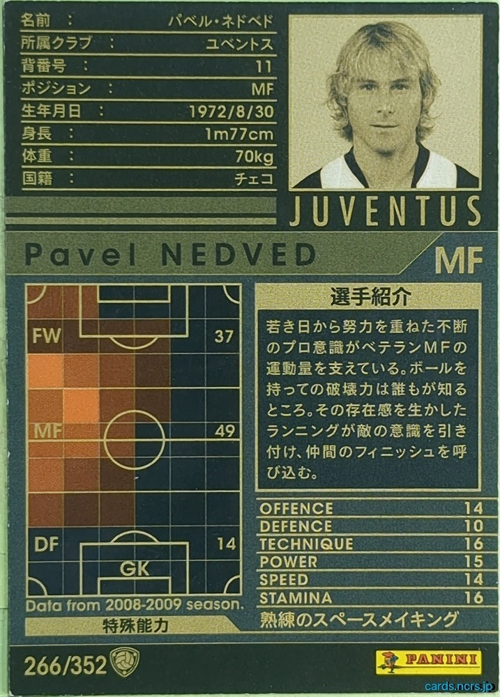 Panini WCCF Football WCCF/2008-2009-266/352 N Pavel Nedved Trading Card EX