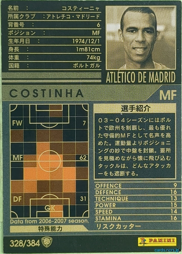 Panini WCCF Football WCCF/2006-2007-328/384 N COSTINHA Trading Card EX