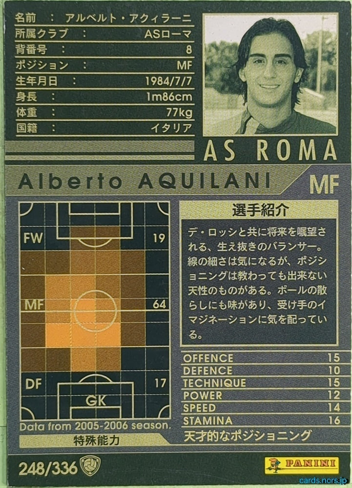 Panini WCCF Football WCCF/2005-2006-248/336 N Alberto Aquilani Trading Card EX