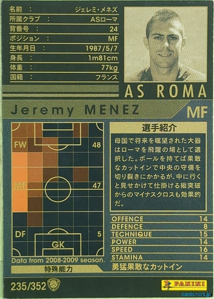 Panini WCCF Football WCCF/2008-2009-235/352 N Jeremy Menez Trading Card EX