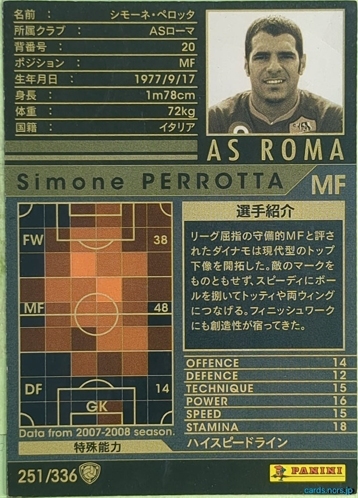 Panini WCCF Football WCCF/2007-2008-251/336 N Simone PERROTTA Trading Card EX
