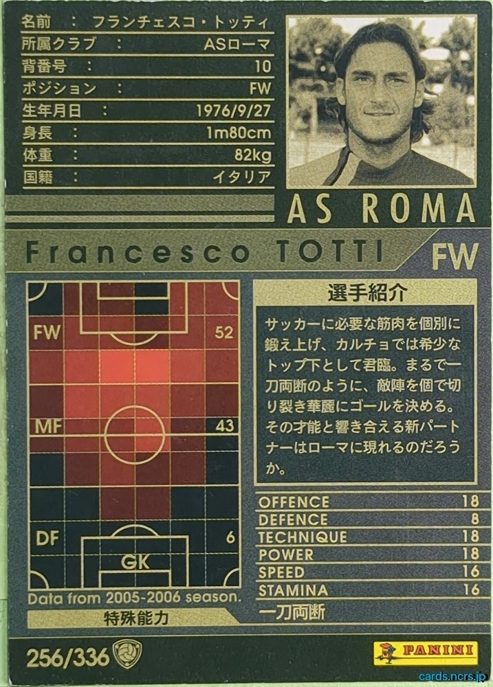 Panini WCCF Football WCCF/2005-2006-256/336 N Francesco TOTTI Trading Card EX