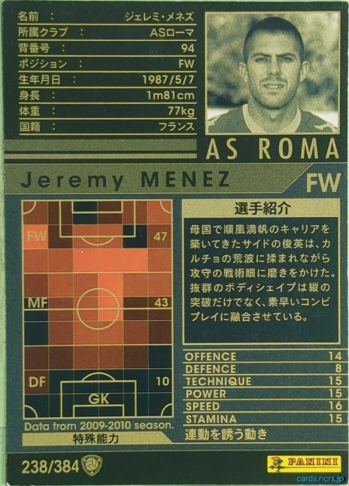 Panini WCCF Football WCCF/2009-2010-238/384 N Jeremy Menez Trading Card EX