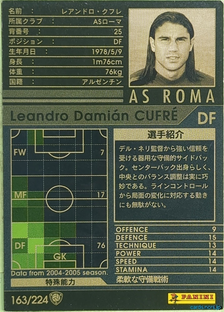 Panini WCCF Football WCCF/2004-2005-163/224 N Leandro Damian CUFRE Trading Card EX