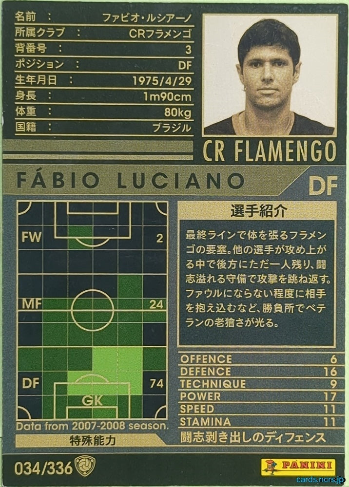 Panini WCCF Football WCCF/2007-2008-034/336 N Fábio Luciano Trading Card EX