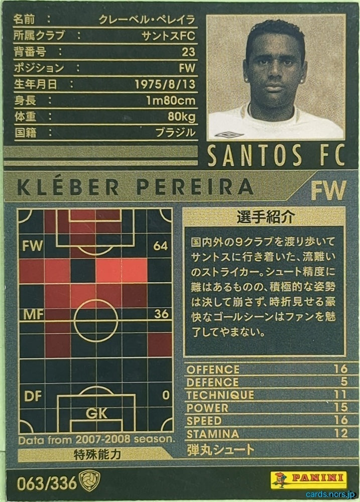 Panini WCCF Football WCCF/2007-2008-063/336 N Kleber Pereira Trading Card EX