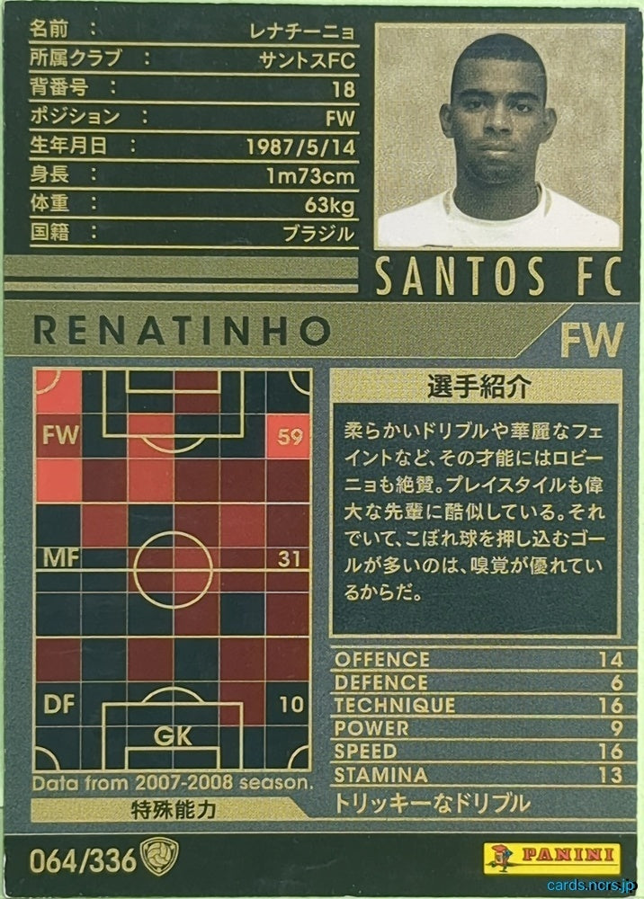 Panini WCCF Football WCCF/2007-2008-064/336 N Renatinho Trading Card EX