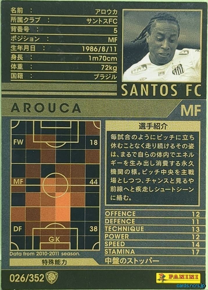 Panini WCCF Football WCCF/2010-2011-026/352 N AROUCA Trading Card EX